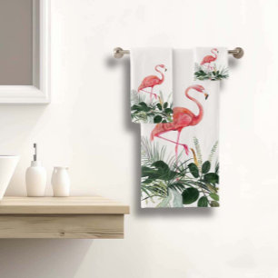 Flamant rose rose Tropical Aquarelle Feuille Palm