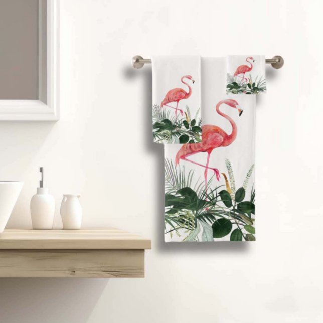Flamant rose rose Tropical Aquarelle Feuille Palm (Créateur téléchargé)