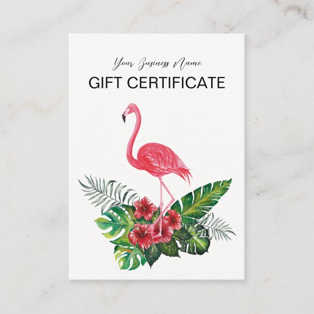 Flamant rose rose Tropical Floral Certificat cadea (Devant)