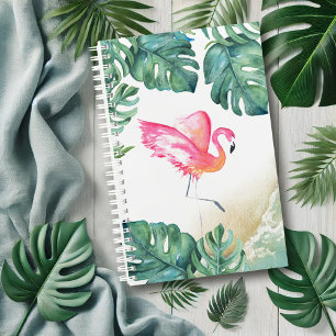 Flamant rose rose tropical Palm Feuille Aquarelle
