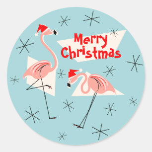 Flamant rose Santas Bleu Joyeux Noël autocollant 