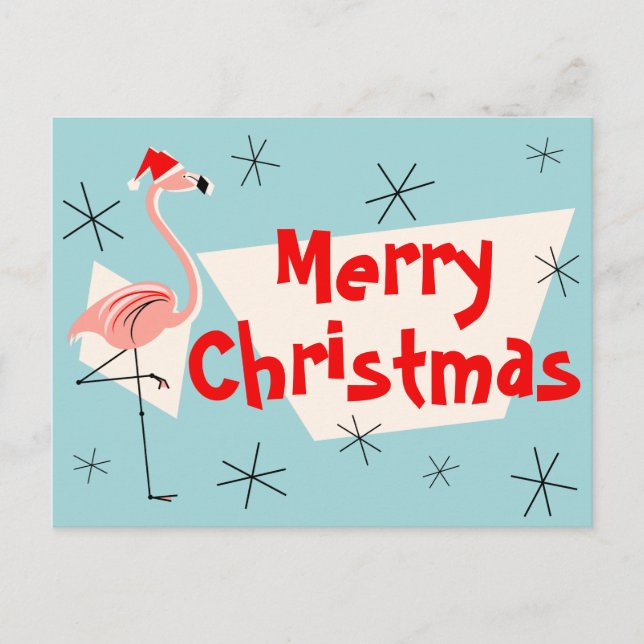 Flamant rose Santas Bleu Joyeux Noël carte postale (Devant)