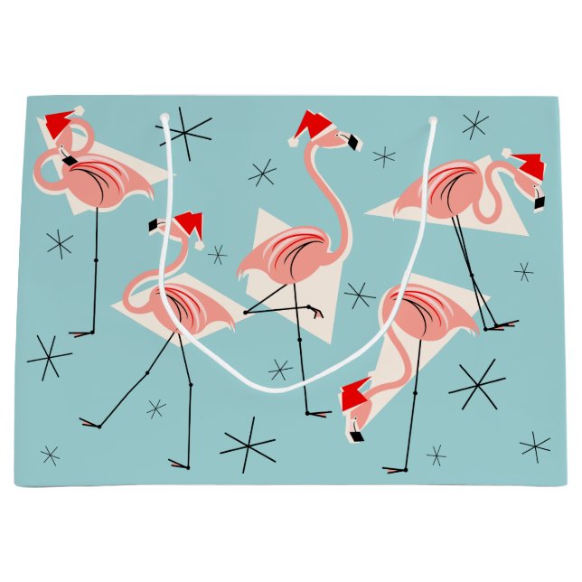 Flamant rose Santas Blue grand sac cadeau (Devant)