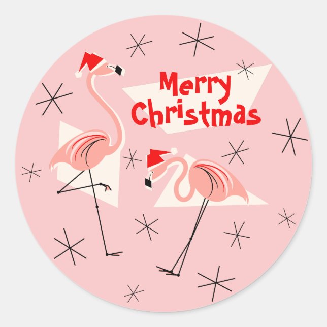 Flamant rose Santas Pink Joyeux Noël autocollant r (Devant)