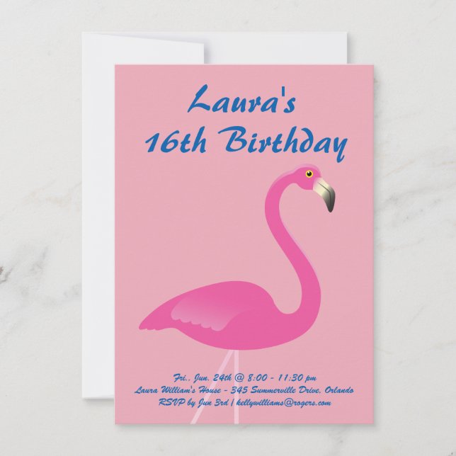 Flamant rose Sweet 16 Anniversaire Invitation de f (Devant)