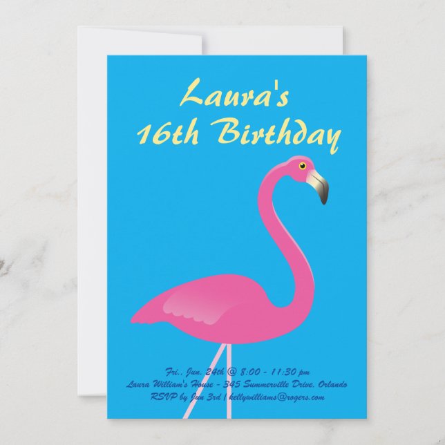 Flamant rose Sweet 16 Anniversaire Invitation de f (Devant)