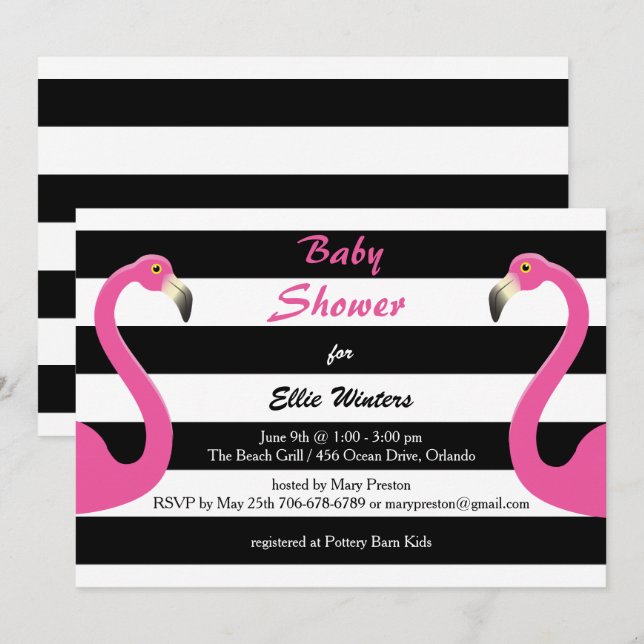 Flamant rose tendance Baby shower Invitation (Devant / Derrière)