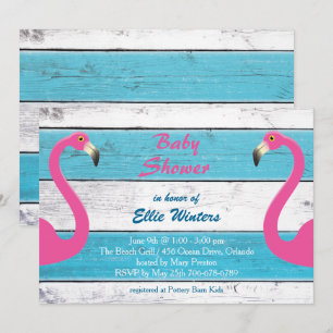 Flamant rose tendance Baby shower rayé Invitation