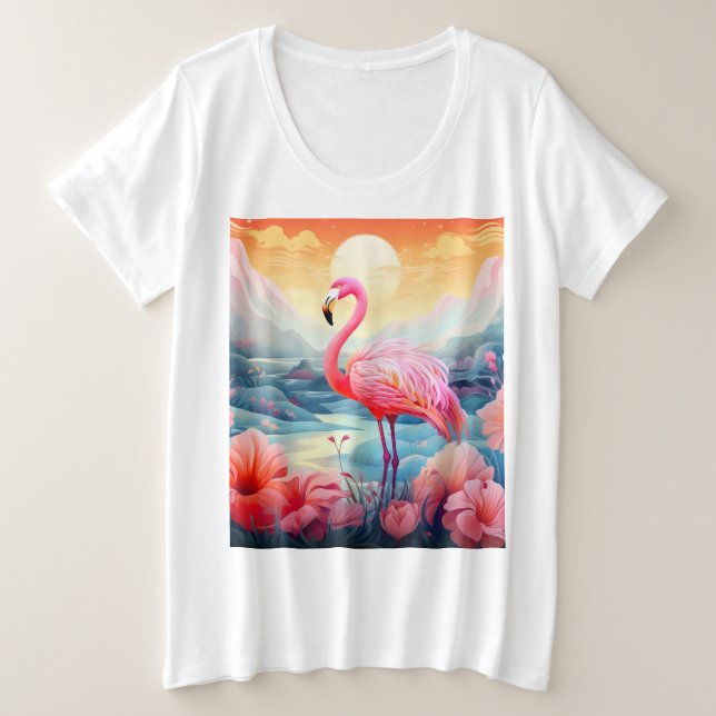 Flamant rose tropical aux fleurs (Design devant)