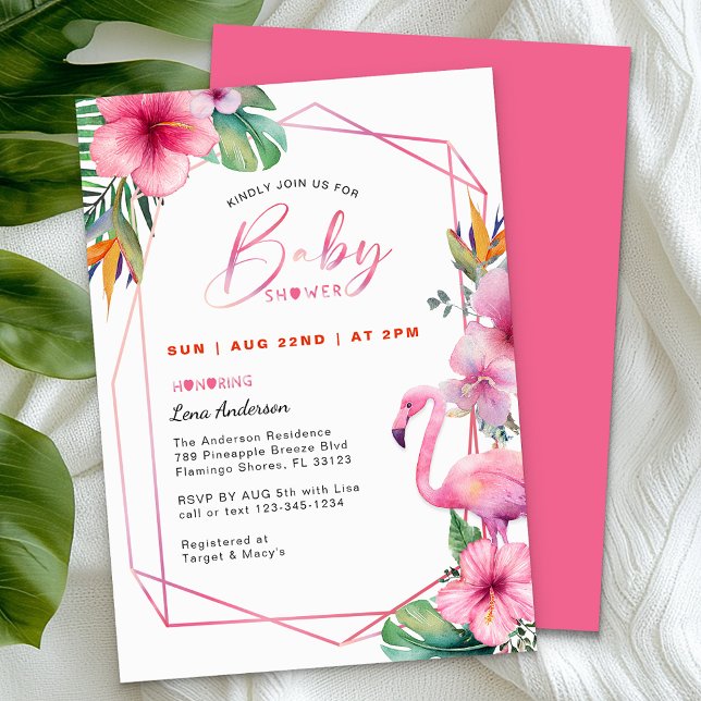 Flamant rose tropical Baby shower Invitation  (Tropical Baby Shower Invitation)