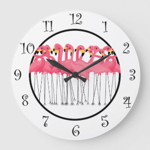 Flamant rose Tropical branché Horloge de cuisine