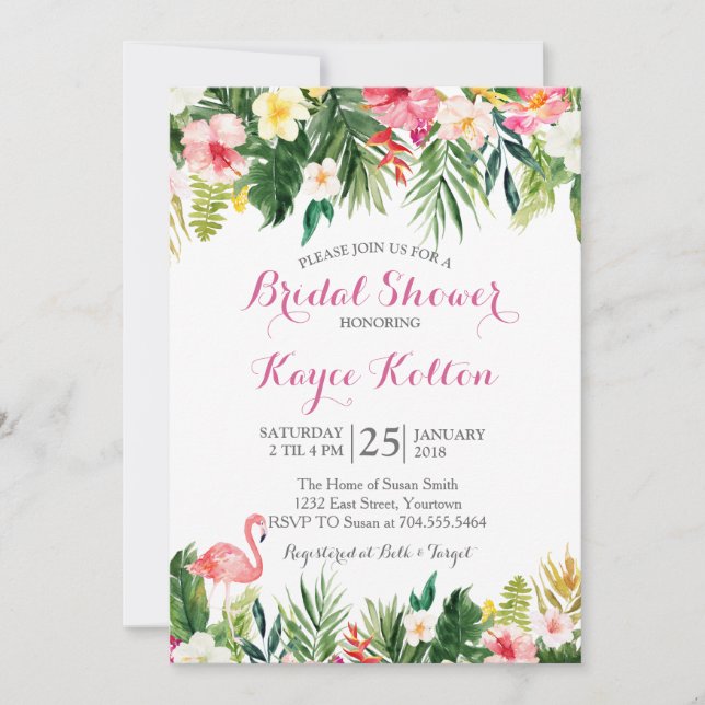 Flamant rose tropical Douche nuptiale INvitation (Devant)