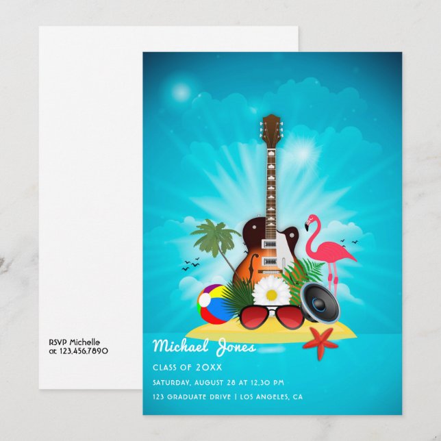 Flamant rose tropical Graduation Party Invitation (Devant / Derrière)