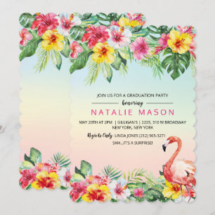 Flamant rose tropical Graduation Party Invitation