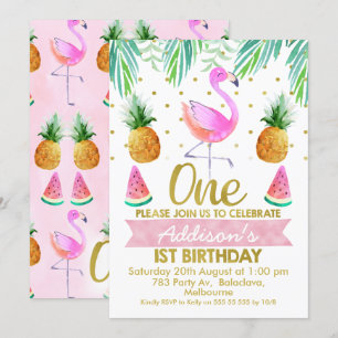 Flamant rose tropical Invitation d'anniversaire