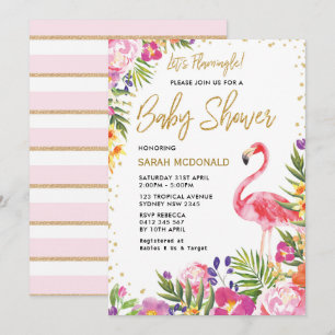 Flamant rose tropical Invitation florale Baby show
