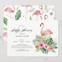 Flamant rose tropical moderne Invitation Baby show