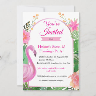 Flamant rose tropical rose Invitation de fête d'an