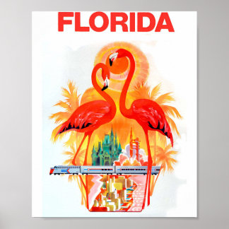 Flamant rose Vintage Florida Travel Poster