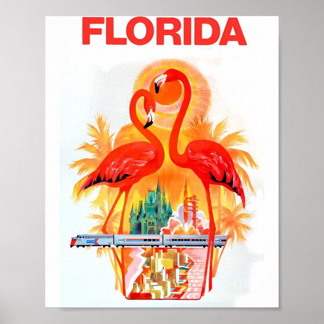 Flamant rose Vintage Florida Travel Poster (Devant)
