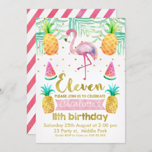 Flamant rose Watercolor Invitation du 11e annivers