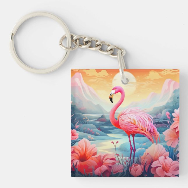 Flamant Tropical avec Fleurs (Devant)