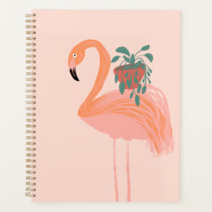 Flamant tropical avec plante en pot dessinée à la