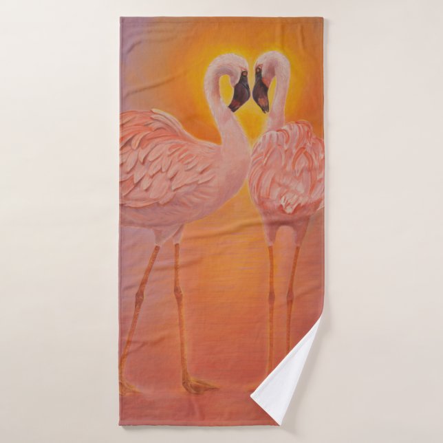 Flamants roses Amour (Serviette de bain)
