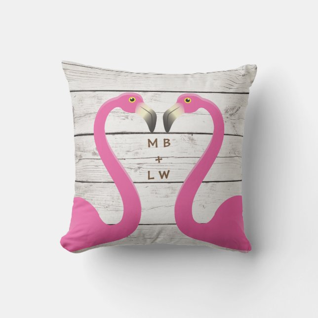 Flamants roses de baiser Monogramme Coussin extéri (Recto)
