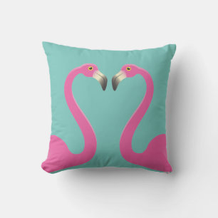 Flamants roses de baiser Turquoise Coussin extérie