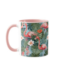 Flamants roses et palmier Feuille mug