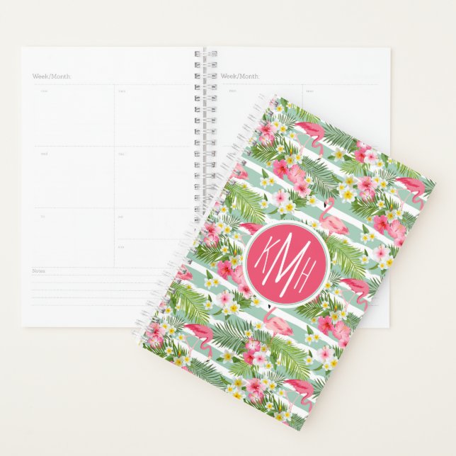 Flamants roses Et Rayures | Monogramme (Devant avec enveloppe)