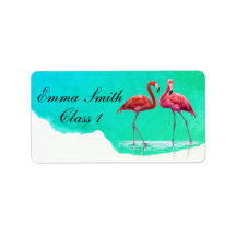 Flamants roses Étiquette scolaire personnalisé