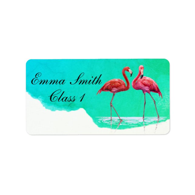 Flamants roses Étiquette scolaire personnalisé (Devant)