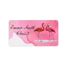 Flamants roses Étiquette scolaire personnalisé