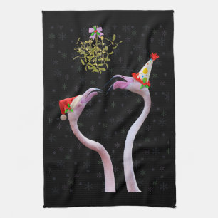 Flamants roses festifs Serviette de cuisine