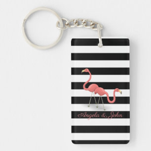 Flamants roses mignons, rayures noires et blanches