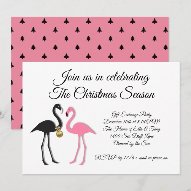 Flamants roses noirs roses Noël Fête Invitation (Devant / Derrière)
