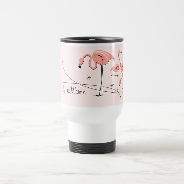 Flamants roses Pink Trio 3 'Nom' tasse de voyage (Centre)