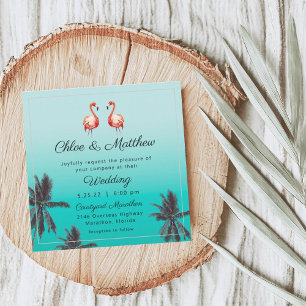 Flamants roses Plage tropicale Mariage Invitation