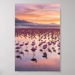 Flamants roses Poster Mat Mat tropical du lac de P