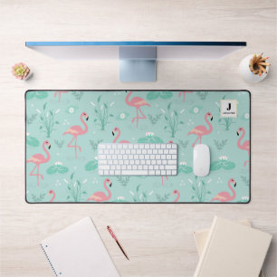 Flamants roses rose pastel Motif vert Monogramme