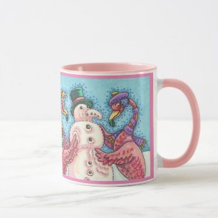 Flamants roses roses construisant la TASSE de NOËL