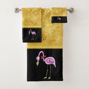 Flamants roses roses debout avec cravate arc rouge