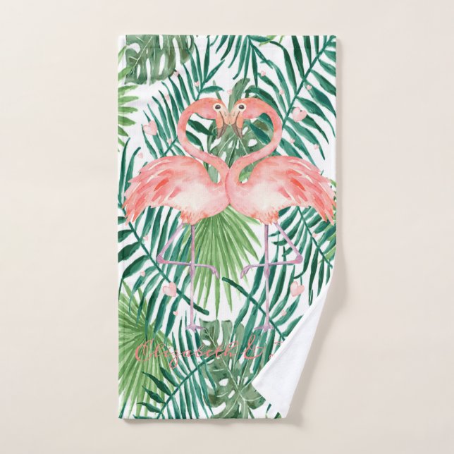 Flamants roses Roses En Amour, Coeurs, Feuilles De (Serviette à main)