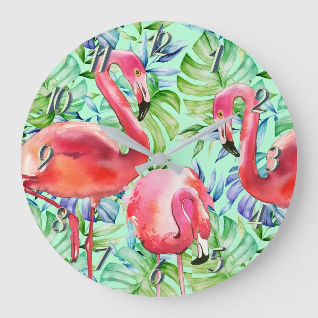 Flamants roses roses et horloge tropicale de (Recto)