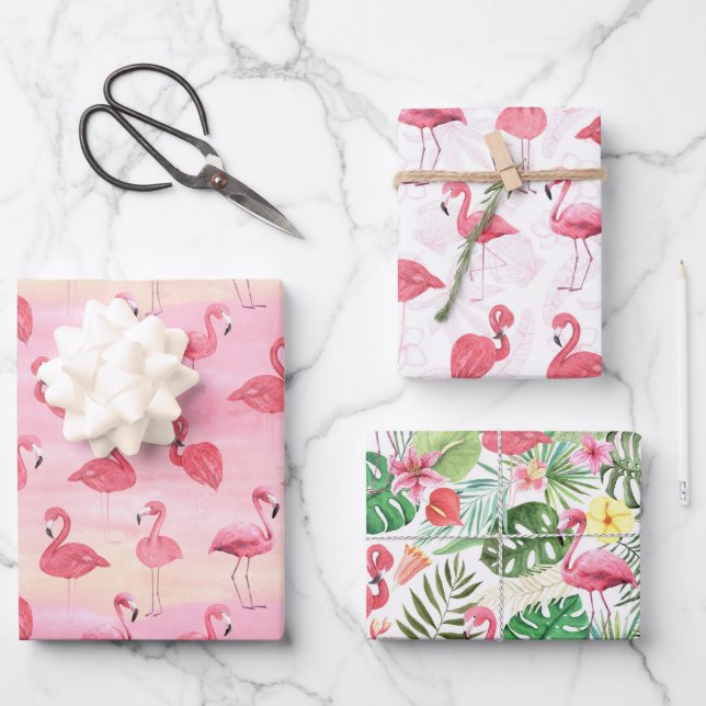 Flamants roses roses Feuilles tropicaux (Recto)