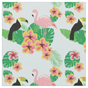 Flamants roses roses, toucans, tissu tropical de