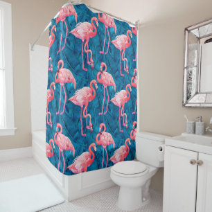 Flamants roses sur banane bleue feuille rideau de 