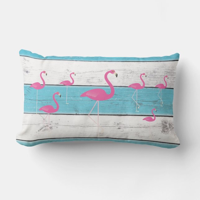 Flamants roses sur la turquoise et le coussin (Recto)